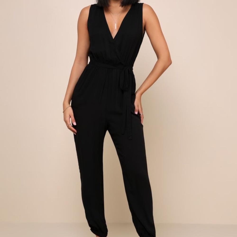 Lulu's Black Sleeveless Wrap Jumpsuit